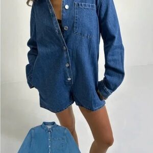 Denim Button-Front Romper - Blue